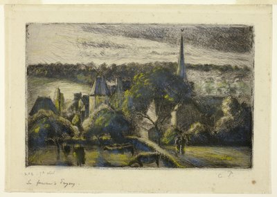 Éragny'de Kilise ve Çiftlik by Camille Pissarro