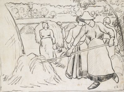 Bir manzaradaki biçerdöverlerin kompozisyon çalışması, c1893 by Camille Pissarro