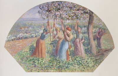 Bir hayran için tasarım: Bezelye kazıkları, 1890 by Camille Pissarro