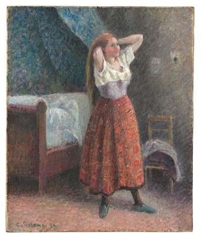 Saçını şekillendiren kadın by Camille Pissarro