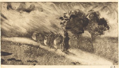 Alacakaranlıkta İnekleri Sürmek by Camille Pissarro
