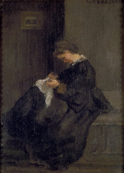 Madam Pissarro dikişi, c1860 by Camille Pissarro
