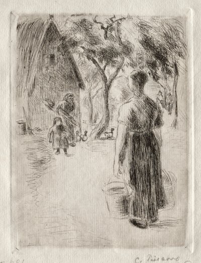 Kova taşıyan köylü kadın by Camille Pissarro