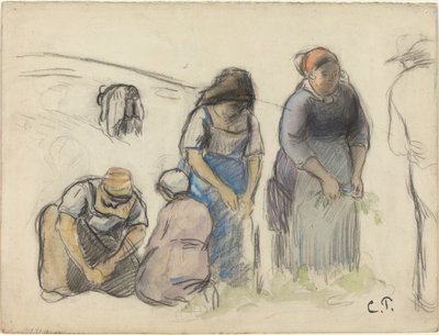 Bezelye Hasat Makineleri [rekto], c. 1880. by Camille Pissarro