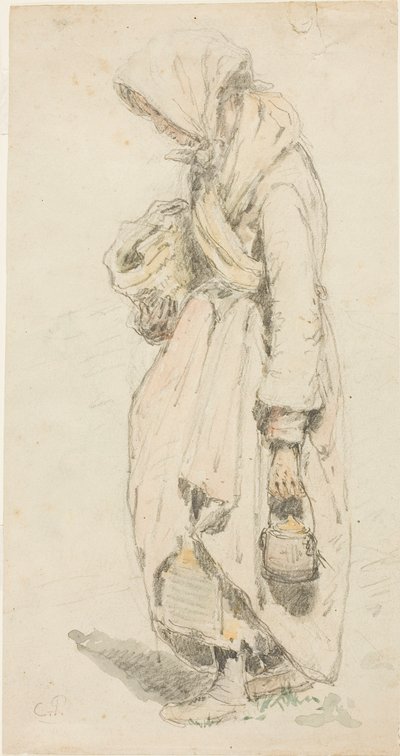 Köylü Kadın (recto); Oltalı Çocuk (verso) by Camille Pissarro