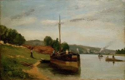 Seine Nehri üzerindeki mavnalar by Camille Jacob Pissarro