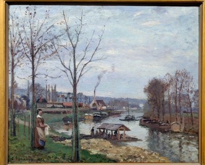Port Marly (Port-Marly), Sen Nehri üzerindeki bir çamaşırhanenin çamaşırhane görünümü. Camille Pissarro