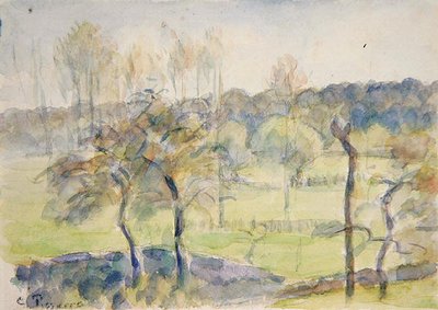 Bahar (kağıt üzerine siyah tebeşir üzerine sulu boya) by Camille Pissarro
