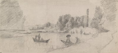 Teknelerle nehir manzarasının incelenmesi, 1863-1864 by Camille Pissarro