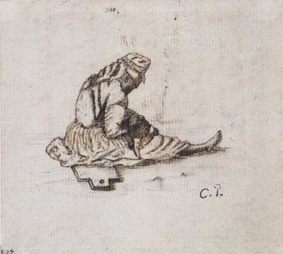 Oturan bir kadın figürünün dikiş çalışması, 1852. by Camille Pissarro
