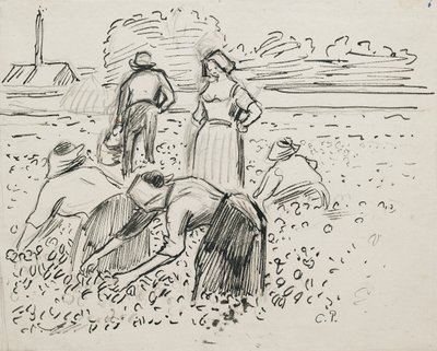 Tarlada çalışan beş köylü figürünün incelenmesi, 1887 by Camille Pissarro