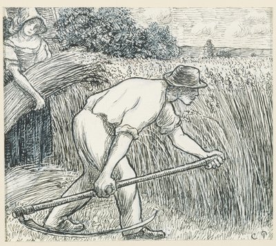 The Harvest, c.1895 (kağıt üzerinde kurşun beyaz guaj ile kalem ve mürekkep) by Camille Jacob Pissarro