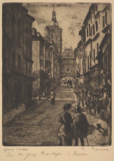 Büyük Saat Sokağı, Rouen, 1885. by Camille Jacob Pissarro