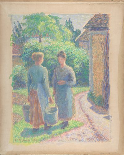 Bir Bahçede İki Kadın, 1888. by Camille Pissarro