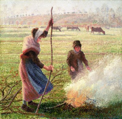 Beyaz Frost, odun kıran kadın by Camille Jacob Pissarro