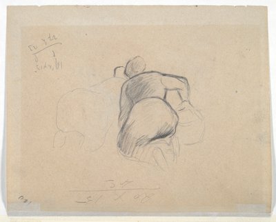 Kadın Diz çökmüş (rekto); İki Çiftlik Kadını Diz çökmüş (verso) by Camille Pissarro