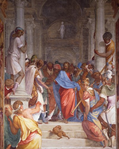 İsa'dan Önce Zina, Camillo Boccaccino'nun (1501-1546) freski San Sigismondo Kilisesi'nin papaz evinde, Cremona, İtalya by Camillo Boccaccino