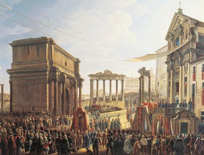 Papa Pius IX (1846-1878), Campo Vaccino#39;da vaaz verirken, Camillo Pacetti#39;nin (1758-1826) tablosu, by Camillo Pacetti