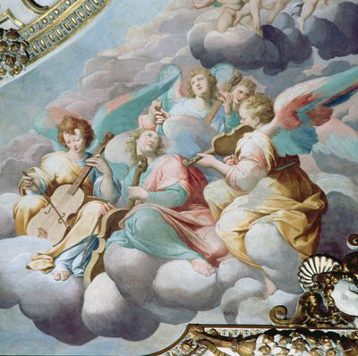 Koronun kasasından melek müzisyenlerin detayı (fresk) by Camillo Procaccini