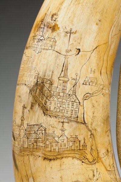 Quebec bölgesindeki St. Lawrence Nehri haritası ile kazınmış barut boynuzu, c.1759 by Canadian School