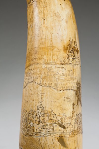 Quebec bölgesindeki St. Lawrence Nehri haritası ile kazınmış barut boynuzu, c.1759 (boynuz) (ayrıca bkz. 997377-79) by Canadian School