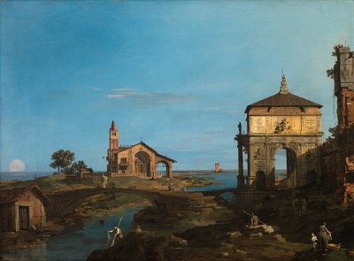 Ağ Geçidi ve Kilise Olan Lagünde Bir Ada by Canaletto (Giovanni Antonio Canal)