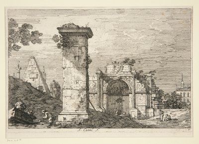 Vedute (Görüntüler) dizisinden Yıkılmış Anıtlarla Manzara by Canaletto (Giovanni Antonio Canal)