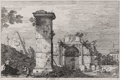 Vedute (Görüntüler) dizisinden Yıkılmış Anıtlarla Manzara by Canaletto (Giovanni Antonio Canal)