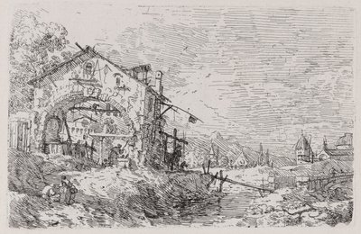 Kuyuda Bir Kadınla Manzara, Vedute (Görüntüler) dizisinden by Canaletto (Giovanni Antonio Canal)