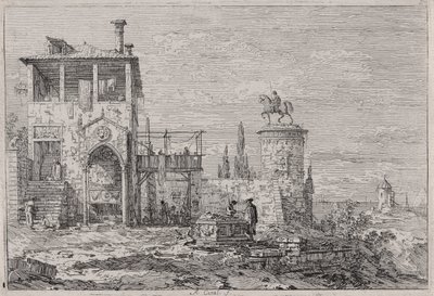 Vedute dizisinden Binicilik Anıtı (Görüntüler) by Canaletto (Giovanni Antonio Canal)