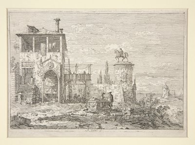 Vedute dizisinden Binicilik Anıtı (Görüntüler) by Canaletto (Giovanni Antonio Canal)