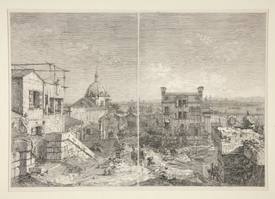 Yazılı Ev: MDCCXLI. A. C. [ve] Peristil ve Altı Sütunlu Ev, Vedute (Görüntüleme) dizisinden by Canaletto (Giovanni Antonio Canal)