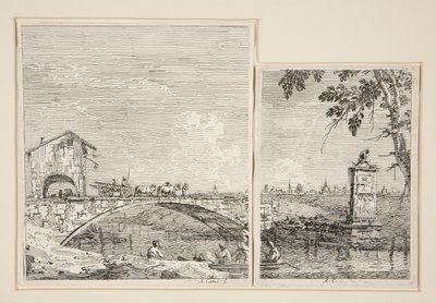 Köprüden Geçen Vagon [ve] Küçük Anıt (Bir Ağacın Altında), Vedute (Görüntüler) dizisinden by Canaletto (Giovanni Antonio Canal)