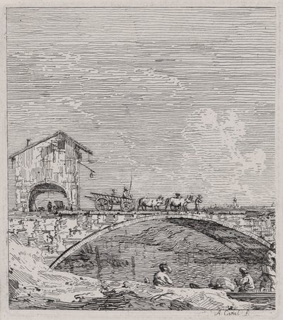 Vedute (Görüntüler) dizisinden Köprüden Geçen Vagon by Canaletto (Giovanni Antonio Canal)