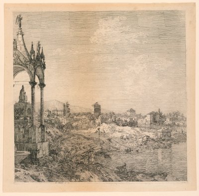 Bir Piskopos Mezarı Olan Bir Kasabadan Bir Görünüm by Canaletto