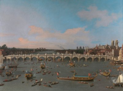 Westminster Köprüsü, Lord Mayor'ın Thames Nehri üzerindeki Alayı ile by Canaletto