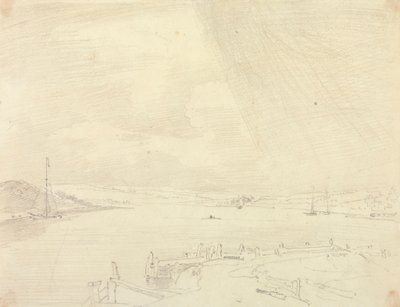 Isle of Wight, Ön Planda İskele ile Sahil Manzarasının Taslağı by Capt. Thomas Hastings