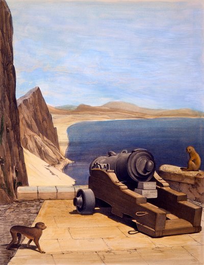 The Mediterranean Battery, Cebelitarık, Cebelitarık Kaya ve Kalesinin Seçilmiş Görünümlerinden TC Dibdin tarafından yapılan baskı, 1846