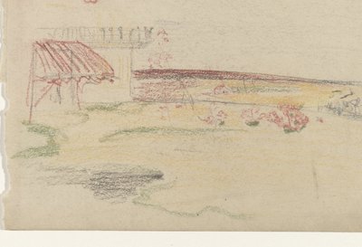 Tenteli bir evin arkasındaki bahçe by Carel Adolph Lion Cachet