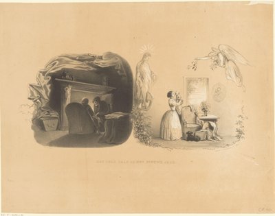 İki yaşlı insan ve çocuklu bir anne tarafından hayal edilen yılbaşı gecesi Eski yıl ve yeni yıl (nesne üzerindeki başlık) by Carel Christiaan Antony Last