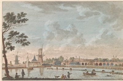 Gezicht op de Hogesluis, yak. 1790 Hooge Amstel Sluis te Amsterdam / Hoog sluis olarak adlandırılan yüksek köprü - eskiden Aşıklar Köprüsü olarak adlandırılır, daha sonra Amsterdam