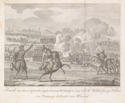 Prens Frederik, Wervik yakınlarında yaralandı, 1793 Bataille van den 13. Eylül 1793, HSH Willem George Fredrik van Orange'ı Werwick tepesinde incitmenin yanı sıra (nesnedeki başlık) by Carel Jacob de Huyser