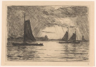 Geceleri Dordrecht yakınlarındaki Maas manzarası by Carel Nicolaas Storm van 
