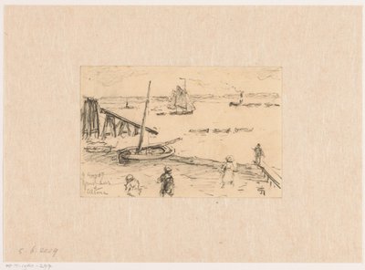 Balıkçı tekneleri ve yüzücüler ile Altona yakınlarındaki Elbe manzarası by Carel Nicolaas Storm van 