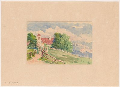 Oberbozen, dar bir yol bir dağ yamacında bir kiliseye çıkıyor by Carel Nicolaas Storm van 