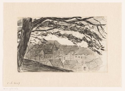 Ön planda ağaç ile Kleve şehir manzarası by Carel Nicolaas Storm van 