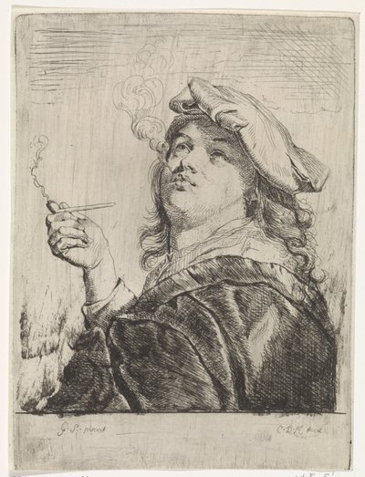 Elinde bir boru ile sigara içen by Carel de Moor (II)