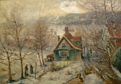 Ev ile sahil manzara by Carl-Edvard Diriks