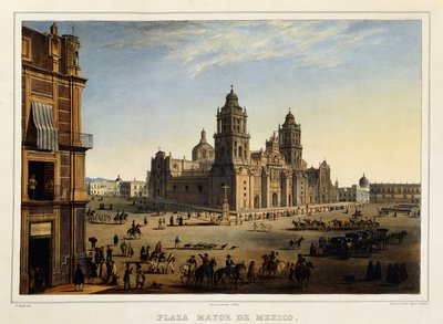 Plaza Mayor, Meksika, 1839 dolayları (renkli litografi) by Carl (after) Nebel