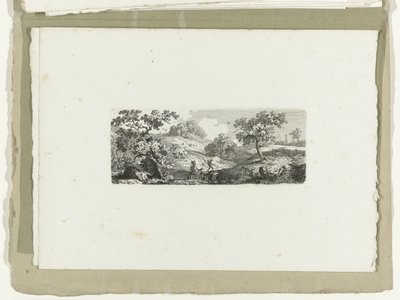 Tepelik bir arazide bir dere kenarındaki yolcular On altı manzara (dizi başlığı) by Carl August Lebschee